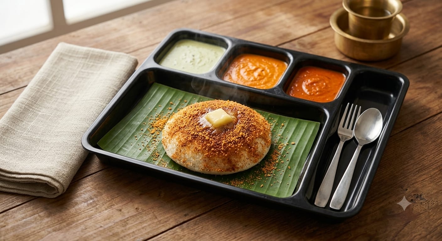 Tatthe Idli on a wooden plate